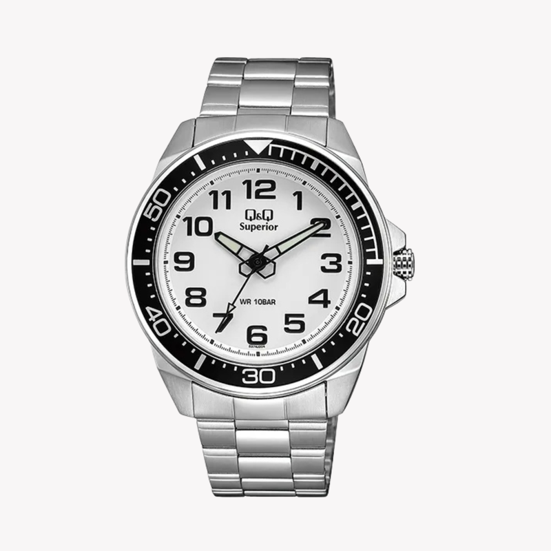 Q&Q Men's Silver Men's Watch, White Dial | S374J204Y