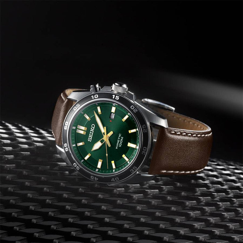 Seiko Men's Silver Watch, Green Dial | Ska791p1