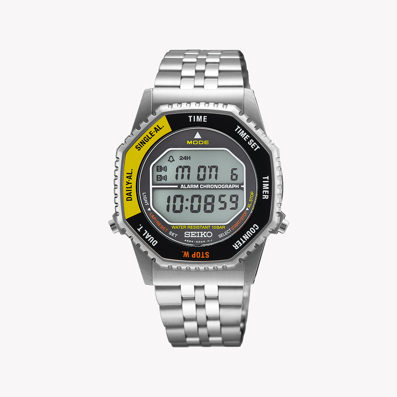 Seiko Rotocall Reissue Black Yellow Chronograph Digital Watch SMGG17P1