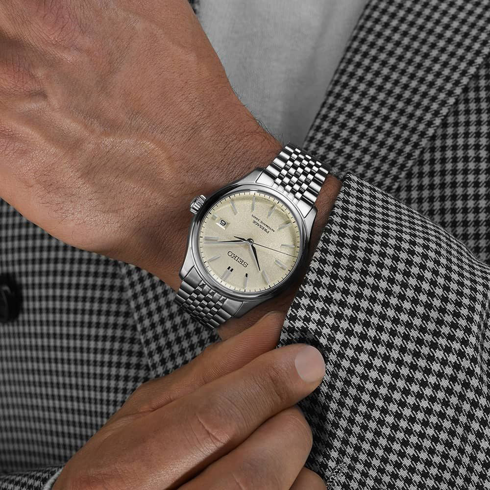 Montre homme Seiko PreSage argentée, cadran blanc | Spb463j1