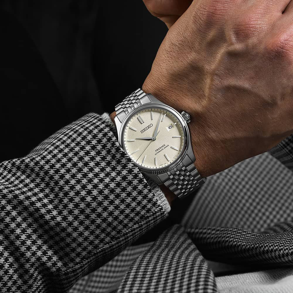Montre homme Seiko PreSage argentée, cadran blanc | Spb463j1