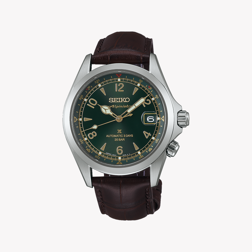 SEIKO Men's Green Leather Watch, Stainless Steel | SPB507J1