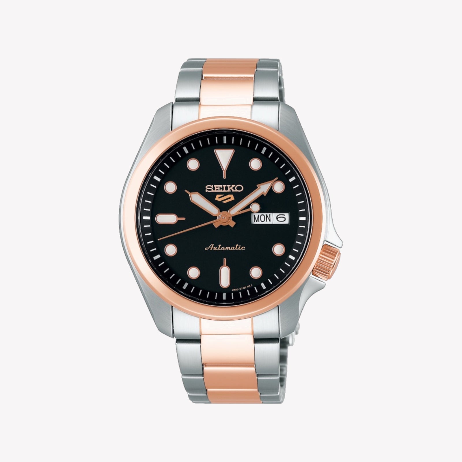 Seiko 5 Sports SRPE58K1 Black Rose Gold Steel Bracelet Men's Automatic Watch