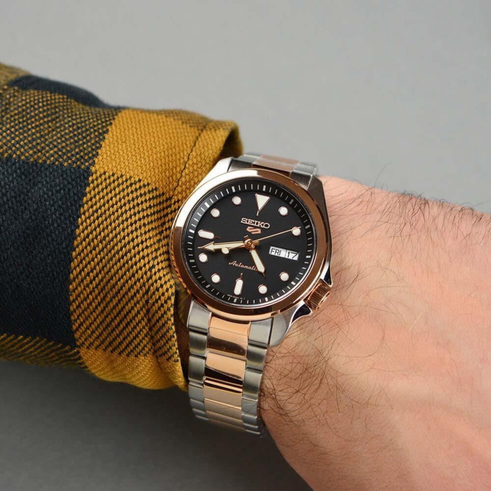 Seiko 5 Sports SRPE58K1 Black Rose Gold Steel Bracelet Men's Automatic Watch