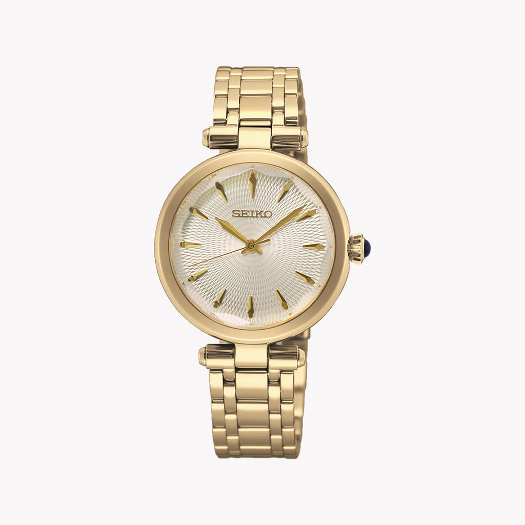 Seiko Women's Gold Stainless Steel Watch, White Dial | Srz554p1