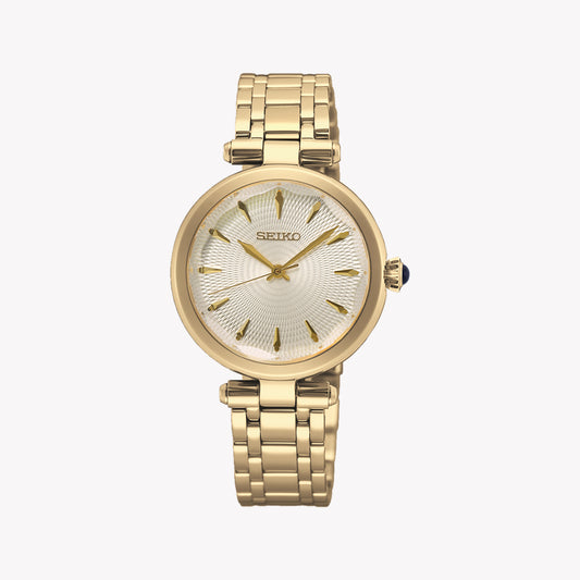 Seiko Women's Gold Stainless Steel Watch, White Dial | Srz554p1