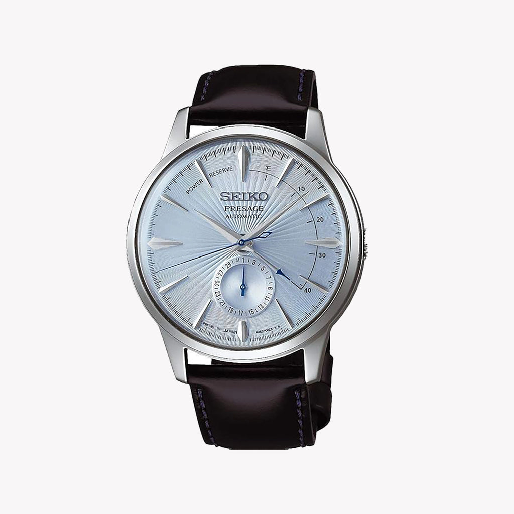 Seiko Men's Silver Watch, Black Leather Band | Ssa343j1