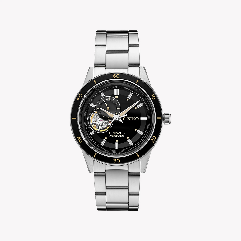 Seiko Men's Silver Stainless Steel, Black Dial | Ssa425j1