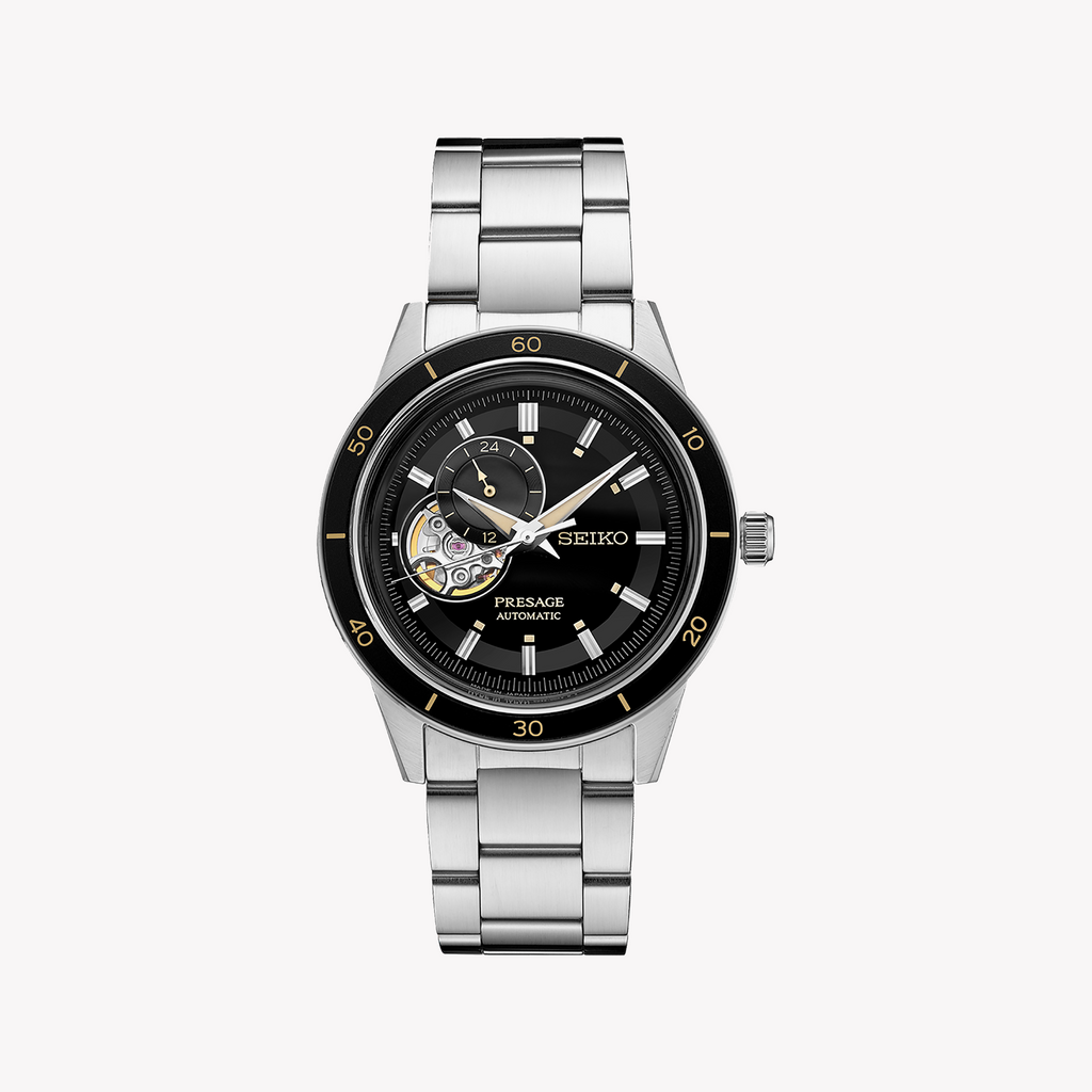 Seiko Men's Silver Stainless Steel, Black Dial | Ssa425j1