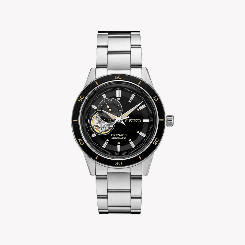 Seiko Men's Silver Stainless Steel, Black Dial | Ssa425j1