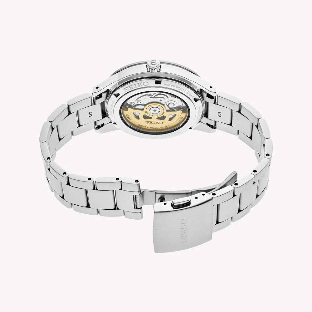 Seiko Men's Silver Stainless Steel, Black Dial | Ssa425j1