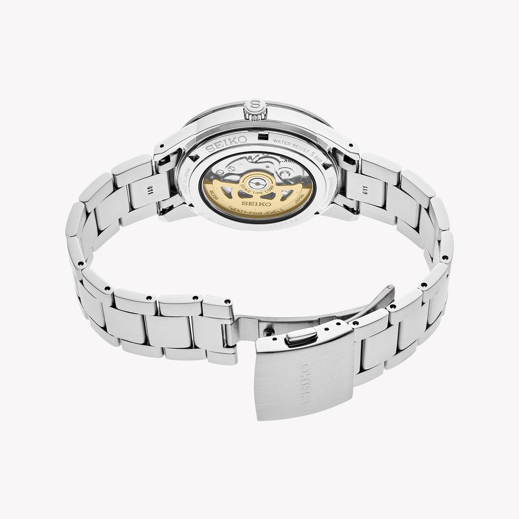 Seiko Men's Silver Stainless Steel, Black Dial | Ssa425j1