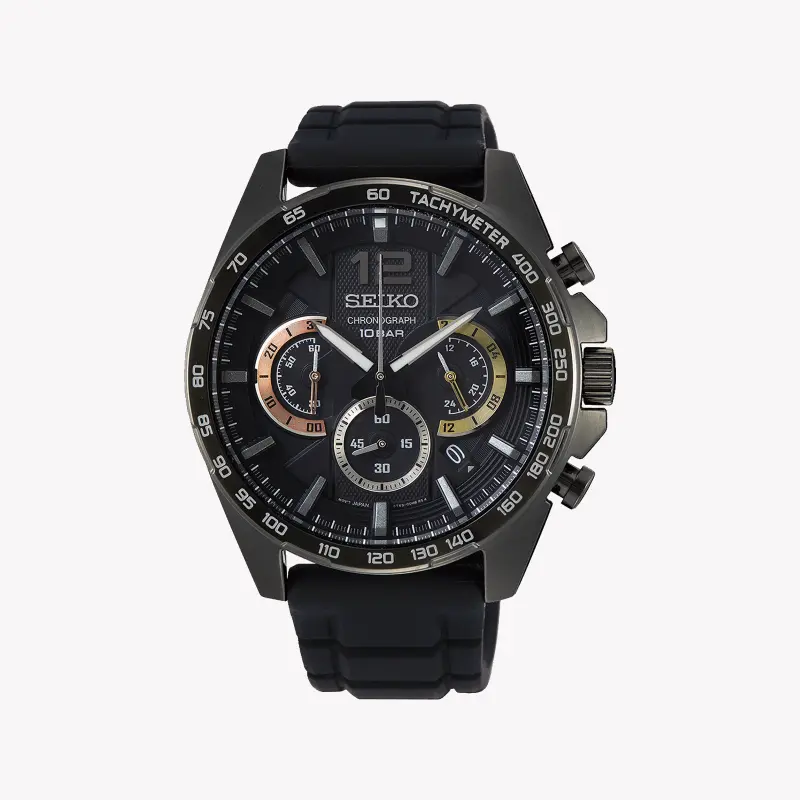 Seiko Men's Black Stainless Steel Watch, Black Silicone | Ssb349p1