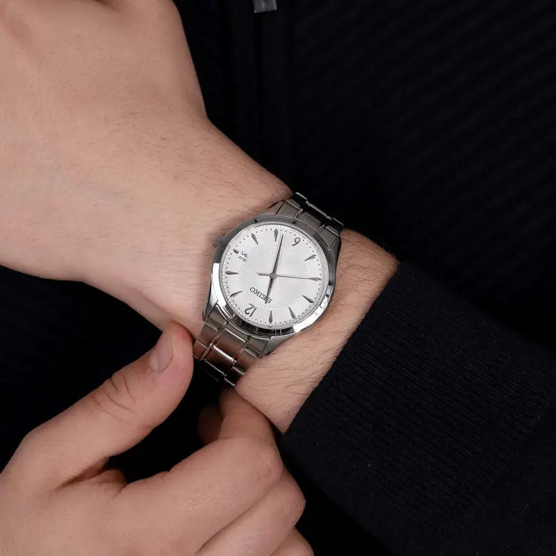 Seiko Men's Silver Stainless Steel Watch, White Dial | Sur417p1