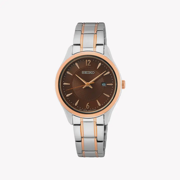 Seiko Women's Silver & Rose Gold Watch, Brown Dial | Sur476p1 by i-watch