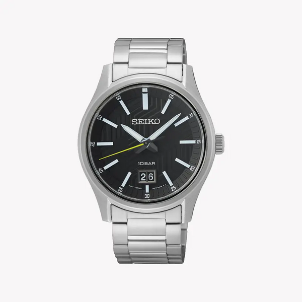 Seiko Men's Silver Watch, Black Dial | Sur535p1 by i-watch