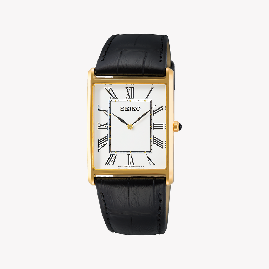 Seiko Men's Gold/Black Leather Watch | Swr052p1