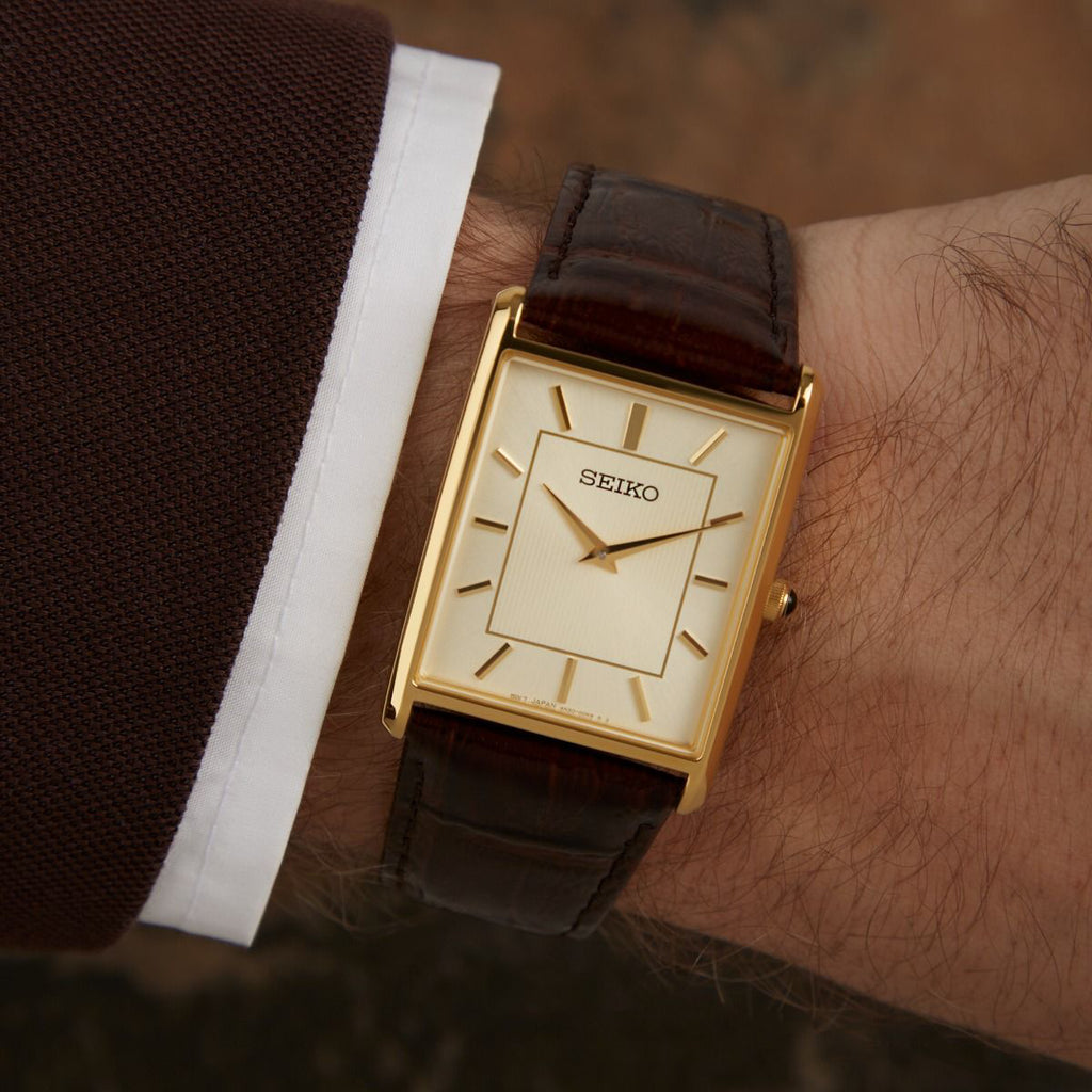 Seiko Men's Gold Stainless Watch, Brown Leather | Swr064p1