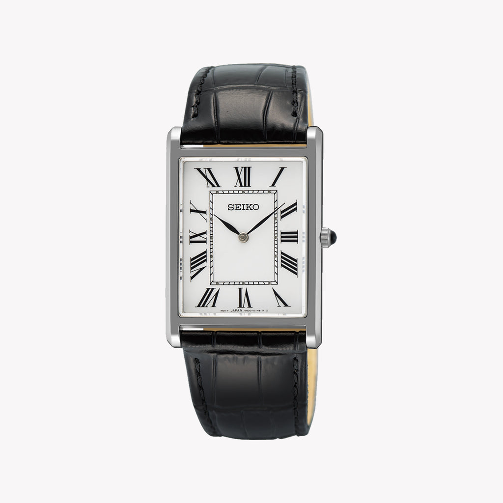 SEIKO Men's Stainless Steel & Leather Watch, Silver/Black | SWR103P1