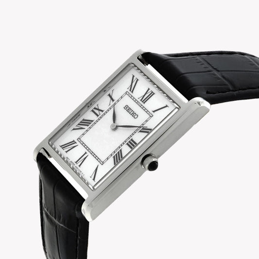 SEIKO Men's Stainless Steel & Leather Watch, Silver/Black | SWR103P1