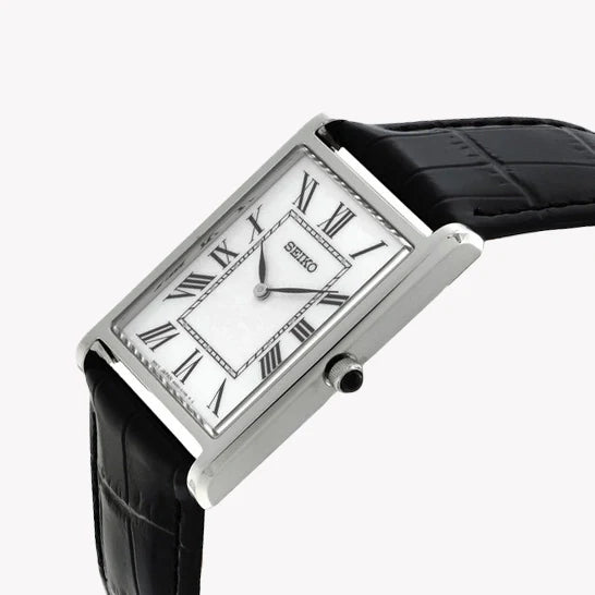 SEIKO Men's Stainless Steel & Leather Watch, Silver/Black | SWR103P1 by i-watch