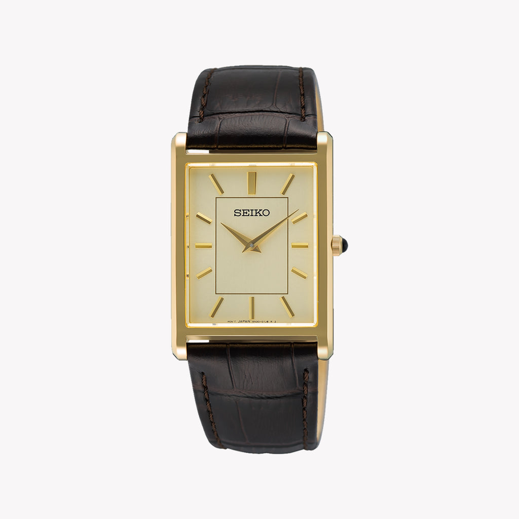 SEIKO Men's Gold Leather Watch, Stainless Steel | SWR106P1
