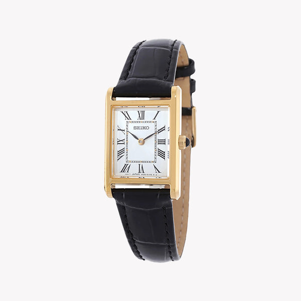 SEIKO Women's Gold Stainless Steel & Black Leather SWR108P1