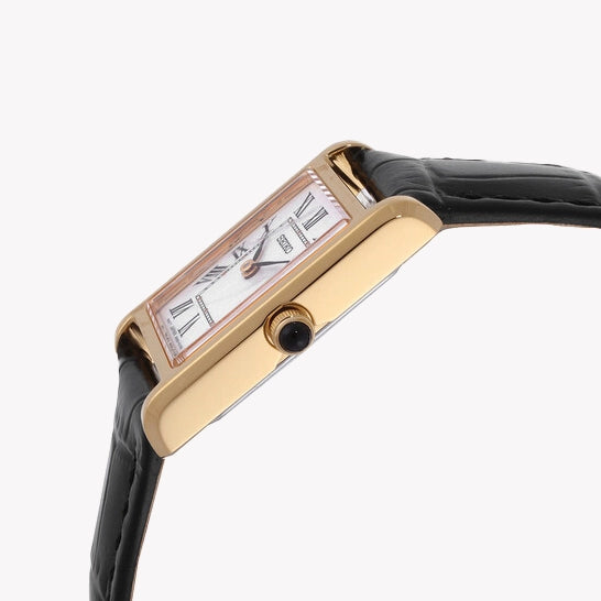 SEIKO Women's Gold Stainless Steel & Black Leather SWR108P1