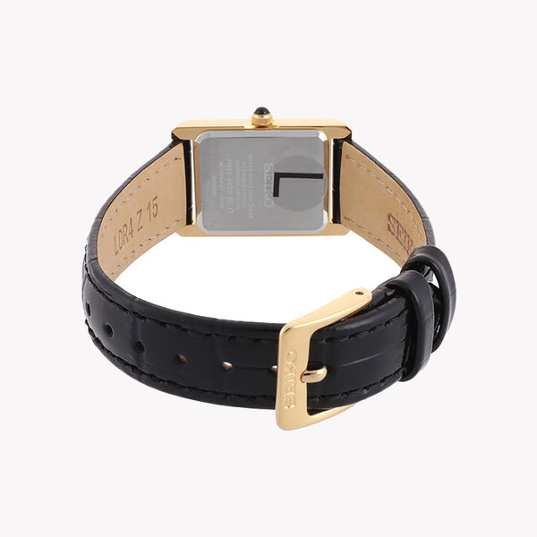 SEIKO Women's Gold Stainless Steel & Black Leather SWR108P1