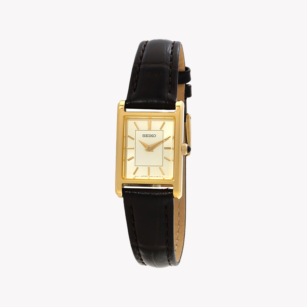 SEIKO Women's Gold Stainless Steel, Brown Leather | SWR110P1