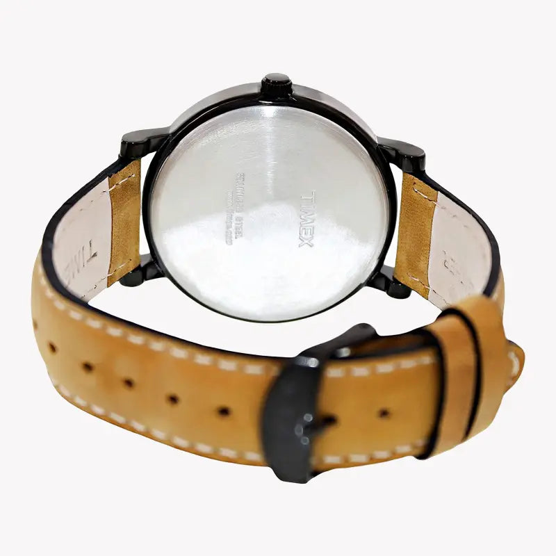 Timex Men's Brass Watch, Black Dial, Tan Leather Strap | T2N677