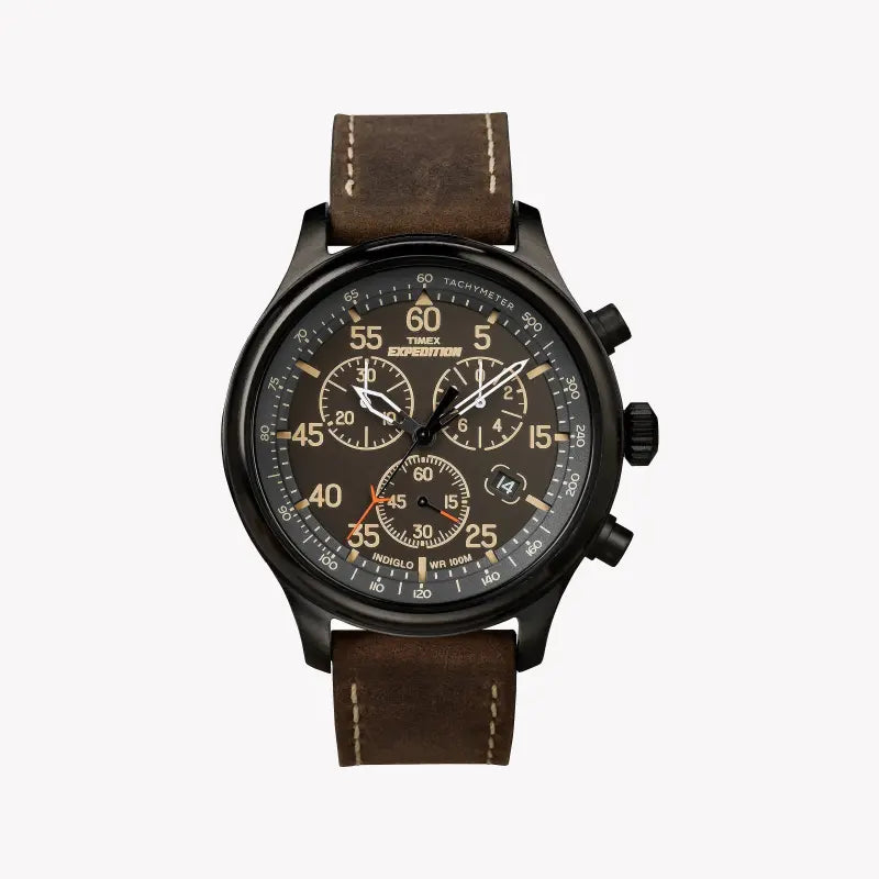 Timex Men's Brass Black Dial, Brown Leather Strap | T49905