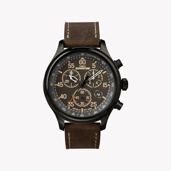 Timex Men's Brass Black Dial, Brown Leather Strap | T49905