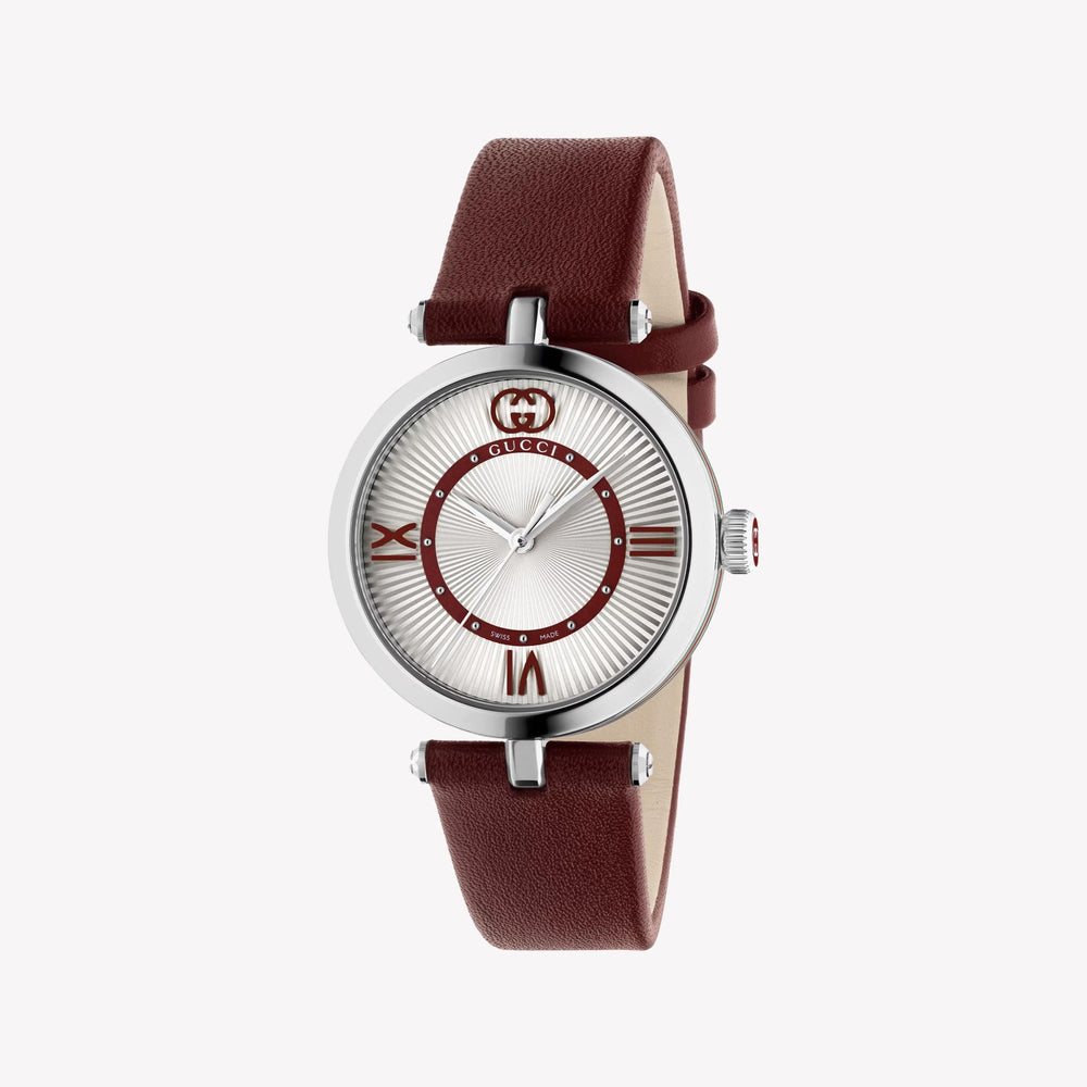 GUCCI YA167508 Women's Watch - Chic Silver & Burgundy Style-i-Watch