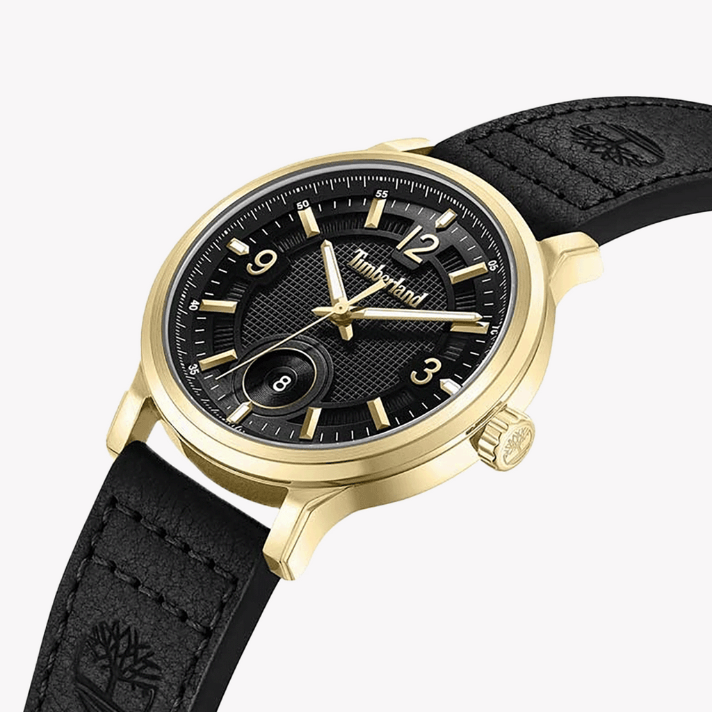 Timberland Men's Black Leather & Gold Watch | Model: Tdwgb0055902