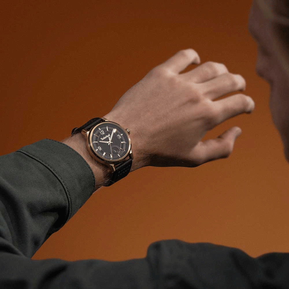 Timberland Men's Black Leather & Gold Watch | Model: Tdwgb0055902