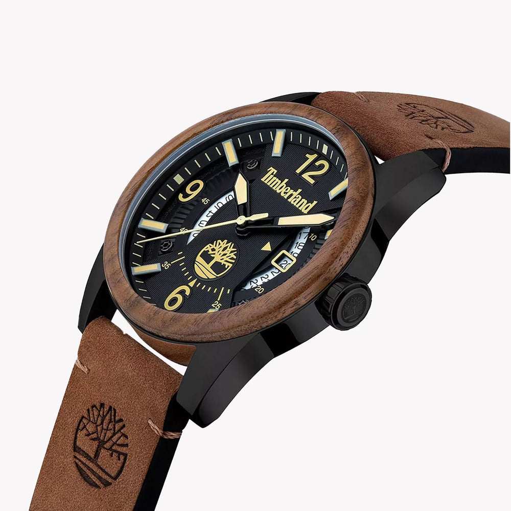 Timberland Men's Quartz Watch, Black Stainless Steel/Brown Leather | Tdwgb2103402 by i-watch