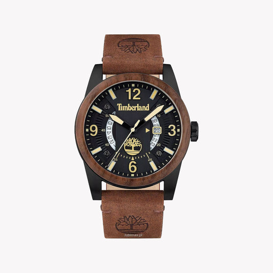 Timberland Men's Quartz Watch, Black Stainless Steel/Brown Leather | Tdwgb2103402