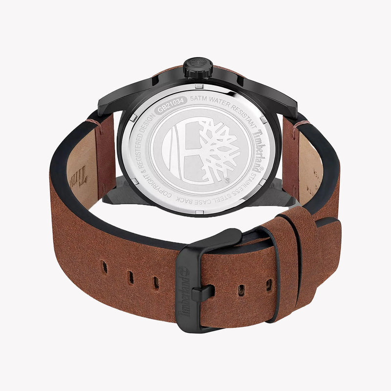 Timberland Men's Quartz Watch, Black Stainless Steel/Brown Leather | Tdwgb2103402 by i-watch