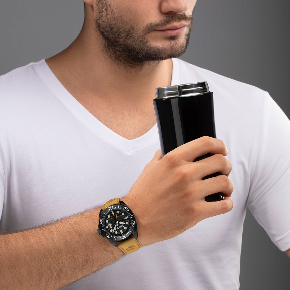 TIMBERLAND Carrigan Black Dial Brown Leather Strap Men's Watch