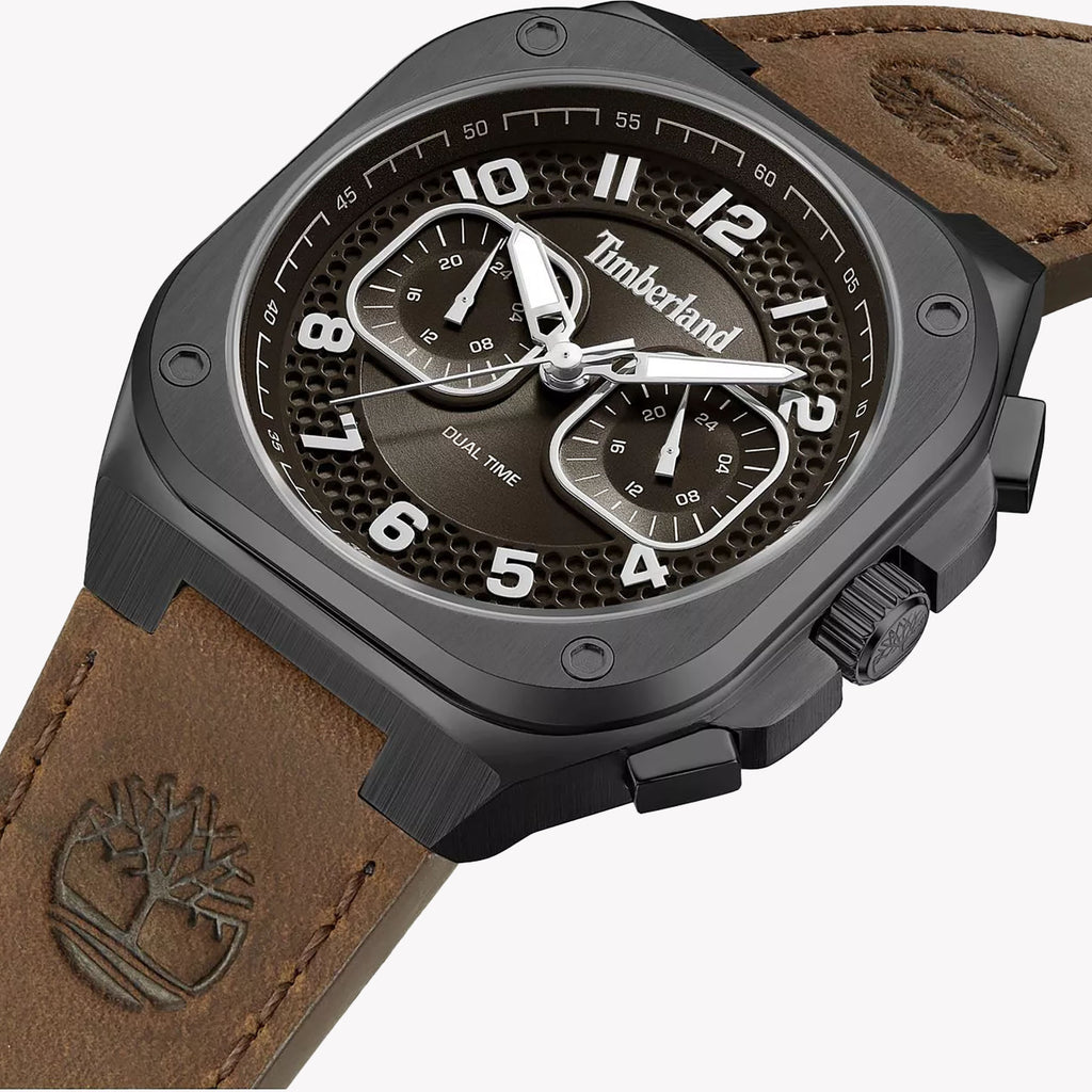 Timberland Men's Brown Leather & Black Stainless Steel Watch | Tdwgf0055001
