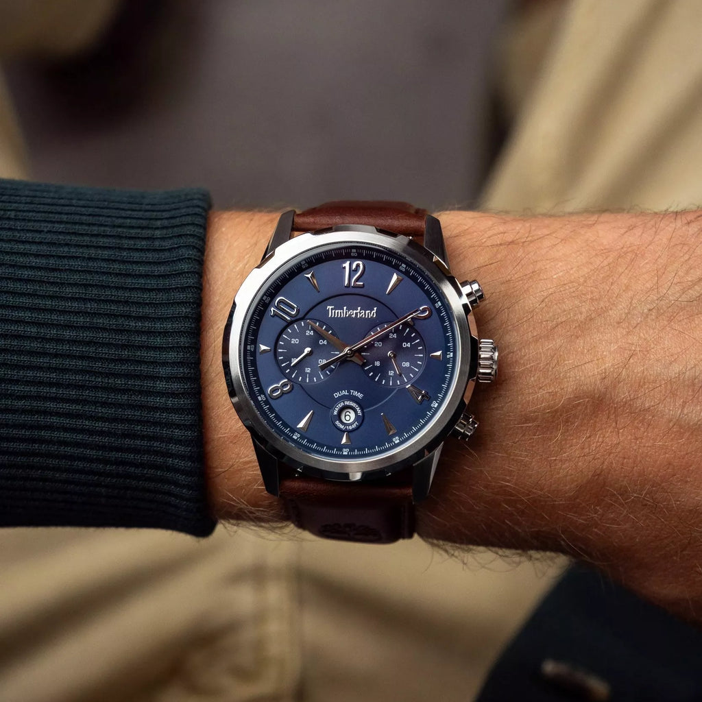 TIMBERLAND Men's Brown Leather & Silver Stainless Steel Watch | TDWGF0082903