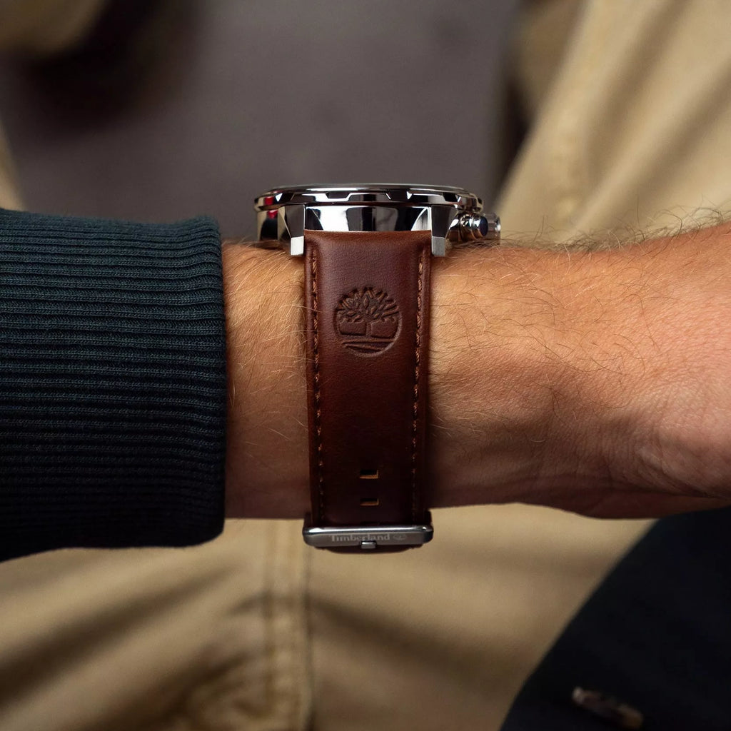 TIMBERLAND Men's Brown Leather & Silver Stainless Steel Watch | TDWGF0082903