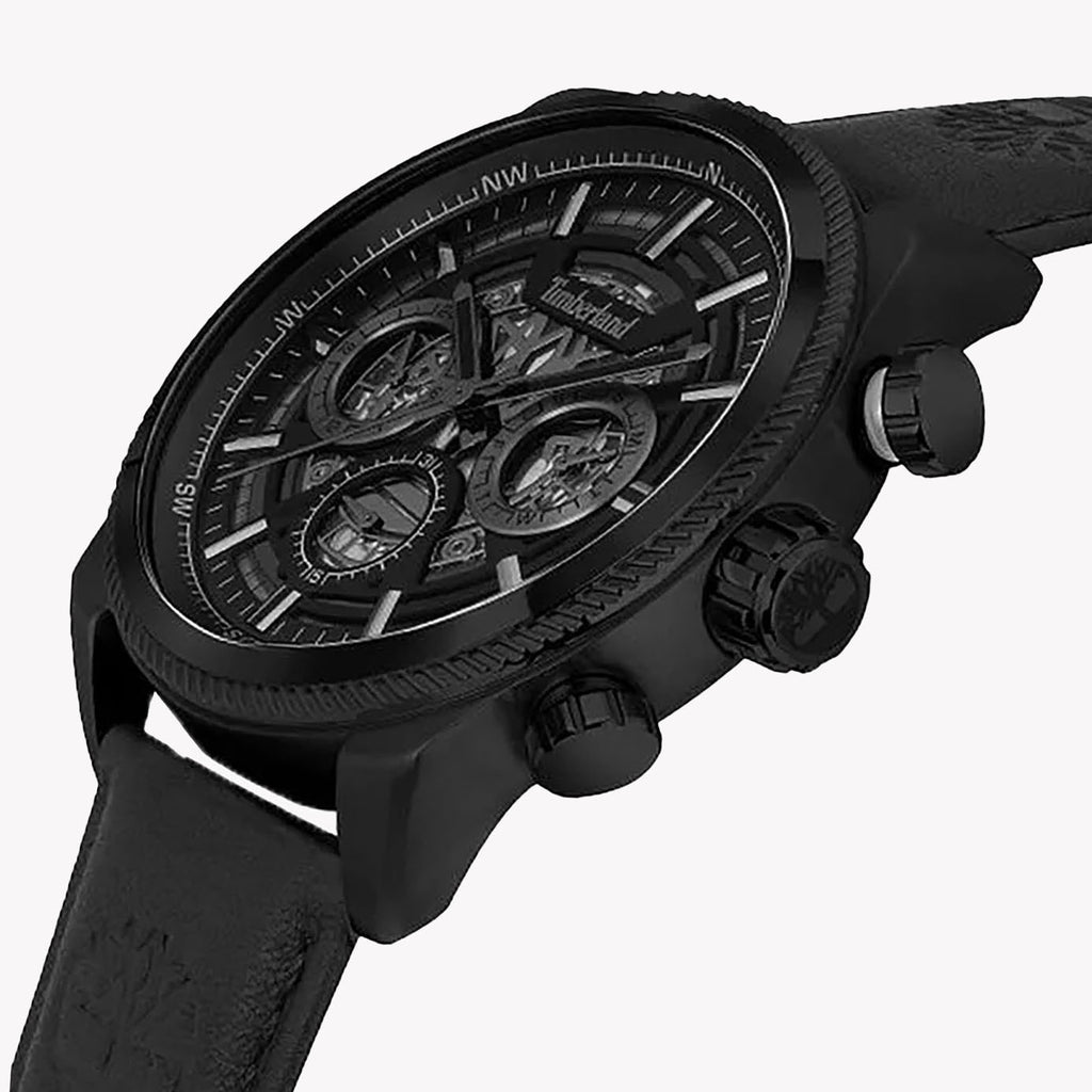 Timberland Men's Black Leather Watch, Stainless Steel | Tdwgf2200701