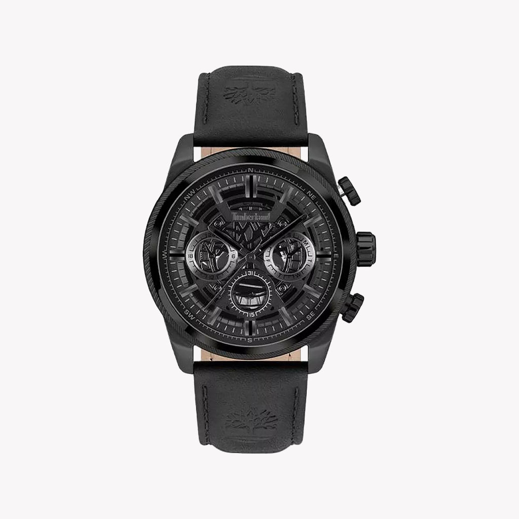 Timberland Men's Black Leather Watch, Stainless Steel | Tdwgf2200701