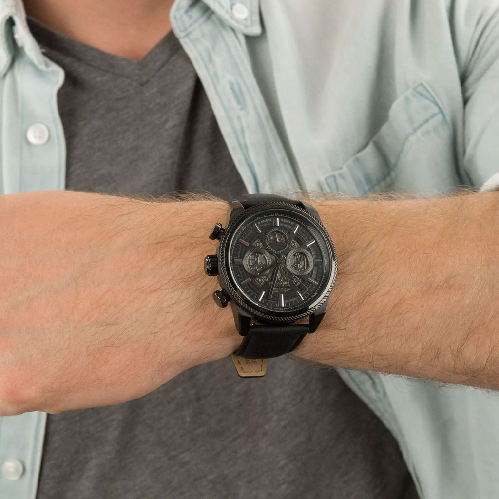 Timberland Men's Black Leather Watch, Stainless Steel | Tdwgf2200701