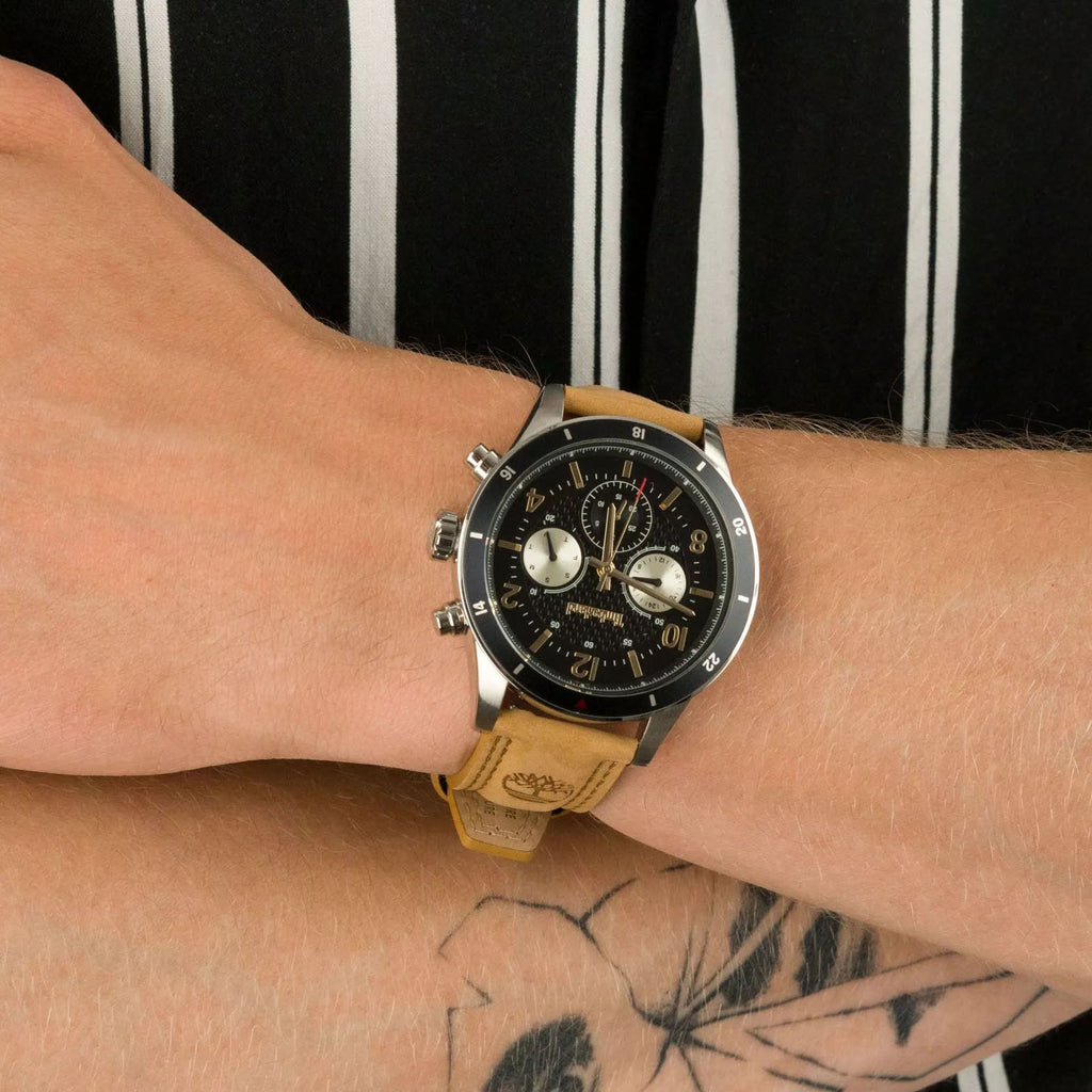 Timberland Men's Brown Leather Adventure Watch, Stainless Steel | Tdwgf2201002