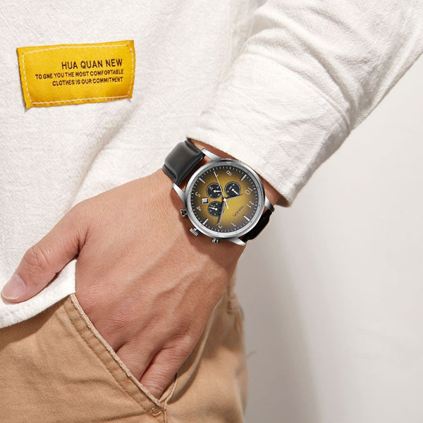 Trnda Men's Stainless Steel Watch, Black Leather Band | Trnda-001 by i-watch