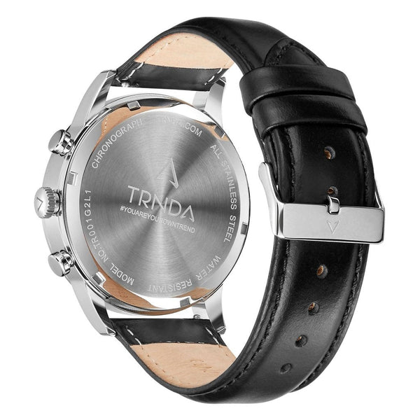 Trnda Men's Stainless Steel Watch, Black Leather Band | Trnda-001 by i-watch