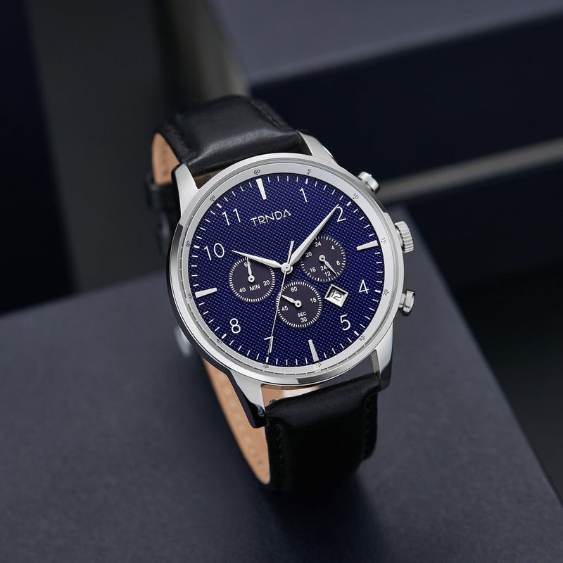 Trnda Men's Stainless Steel Watch, Black Leather Band | Trn-43db by i-watch